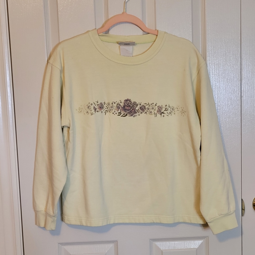 Vintage Small Northern Reflections Crew Neck Sweater Light green with Flowers